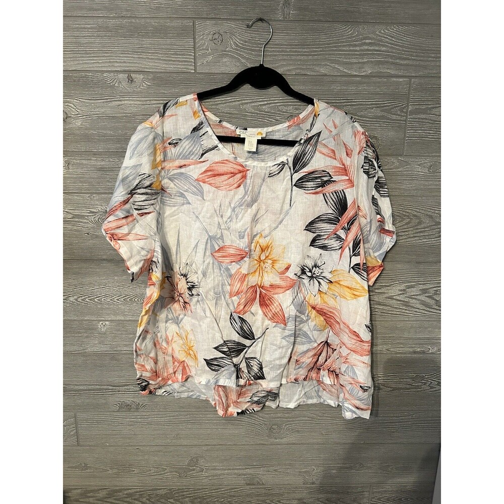 C&C California Linen Top Plus Sz 3X Floral Lightweight